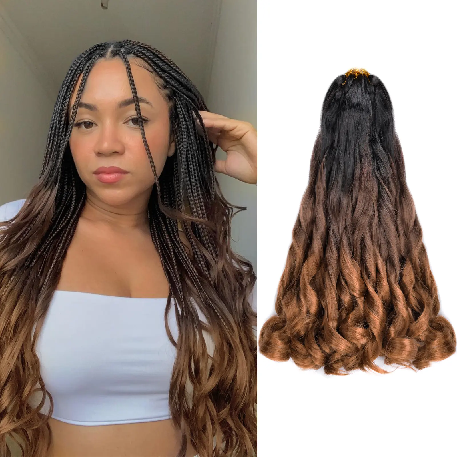 VITORISH Synthetic French Curl Braiding Hair for Black Women 22Inch & 16Inch Curly Braiding Hair for Box Braids 75g/Pack Bouncy French Curly Braiding Hair Extensions 16Inch 8Pcs & 3pcs Pre-stretched Spiral Curl Braids