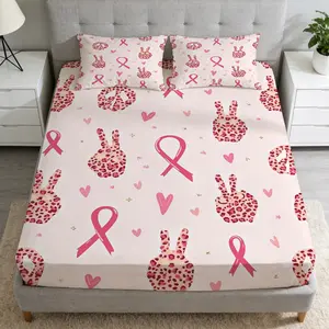 2/3 PCS Breast Cancer Awareness Activity Fitted Sheet Set,breathable 100% Polyester,high-definition Digital Printing,suitable For All Year Round Perfect Gift,suitable For Family,machine Washable(1 Fitted Sheet Set +1/2 Pillowcase,no Filling)