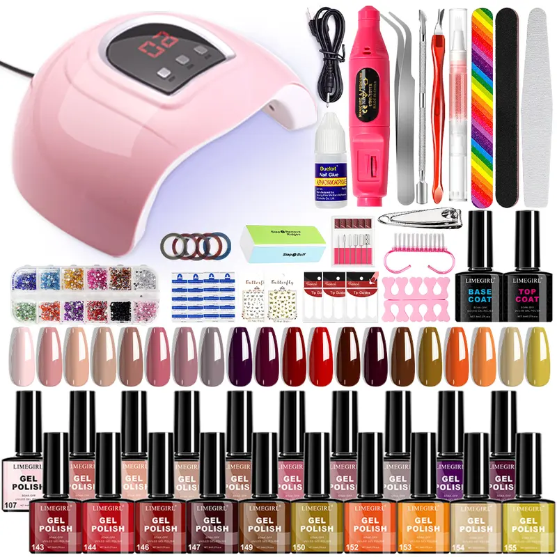 Limegirl Nail Gel Set 51Pcs 20 Colours with 48W NailSalon Complete Nail Tool Set Suitable for Nail Art StarterKit for Beginners Home DIY Nail Salon Set UV Gel NailPolish and Extension Kit