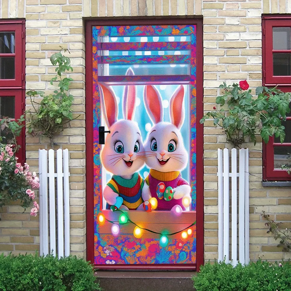2pcs   Easter Bunny Wall Stickers for Kids Room Decor Self Adhesive Removable Window Decals Cartoon Animal Wall Art Home Decorations for Bedroom Living Room Glass Door Spring Holiday Decor  Collage
