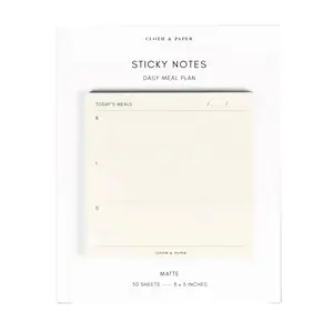 Cloth & Paper Daily Meal Plan Sticky Notes 3 x 3 in Matte Angora Paper 50 Sheets Self Adhesive Office Supplies