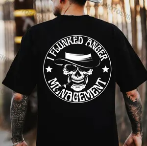 I FLUNKED ANGER MANAGEMENT Smoking Skull Print Men's T-Shirt, Top Menswear Cotton Tee Shirt, Unisex Fashion, Soft Fabric, ShortSleeve, Regular Fit, Casual Streetwear