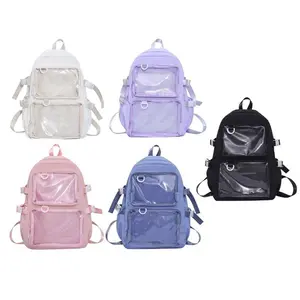 Japanese College Student Large Capacity Nylon Backpack Transparent Anime Pin Display Itabag School Bag with Clear Pocket