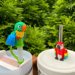 Vibrant Parrot Straw Toppers and Charms for Stanley Tumbers & 9.5mm Straws with Durable PLA Design - Stylish, Beverage