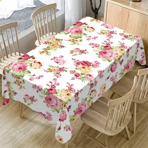 Rectangular Tablecloth Spring Summer Rose Floral Pattern, Indoor Outdoor Kitchen Living Room Decor, Party Wedding Garden Decoration