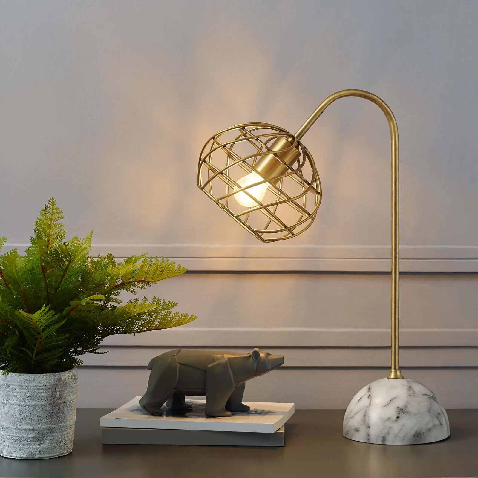 Modway Salient Brass and Faux White Marble Table Lamp