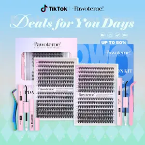 Pawotence Upgrade Lash Extension Kit DIY 280pcs Individual Lash Clusters Kit 30D&40D Cluster Eyelash Extensions Kit with Lash Bond and Seal, Lash Remover, Lash Tweezers for Self Use