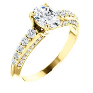 Cubic Zirconia Engagement Ring- The Rachelle (Customizable Oval Cut with 3-Sided Round Prong Side Stones)