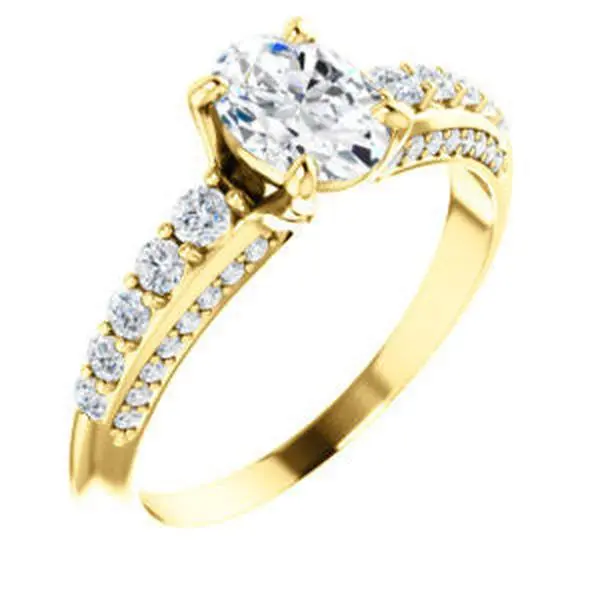 Cubic Zirconia Engagement Ring- The Rachelle (Customizable Oval Cut with 3-Sided Round Prong Side Stones)