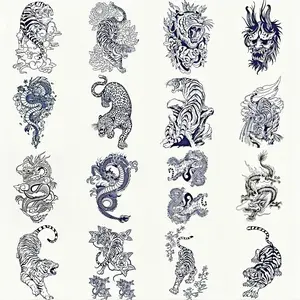 Dragon & Tiger Pattern Temporary Tattoo Sticker, 16pcs/set Waterproof Long Lasting Fake Tattoo Sticker, Body Art Decoration for Men & Women, Body Fake Tattoos