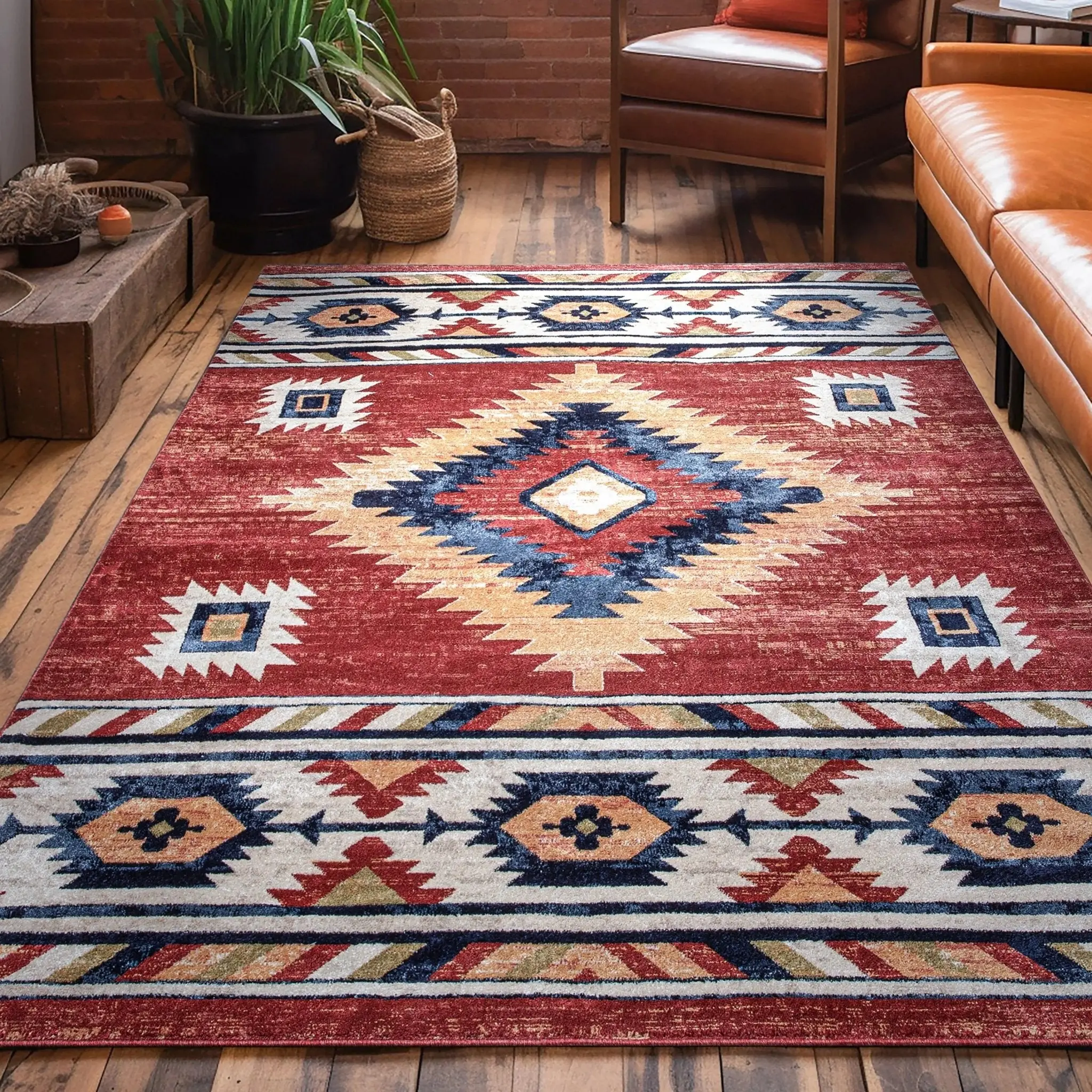 Lea Crimson Traditional Southwestern Tribal Rug Lea Crimson Traditional Southwestern Tribal Rug