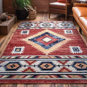 Lea Crimson Traditional Southwestern Tribal Rug