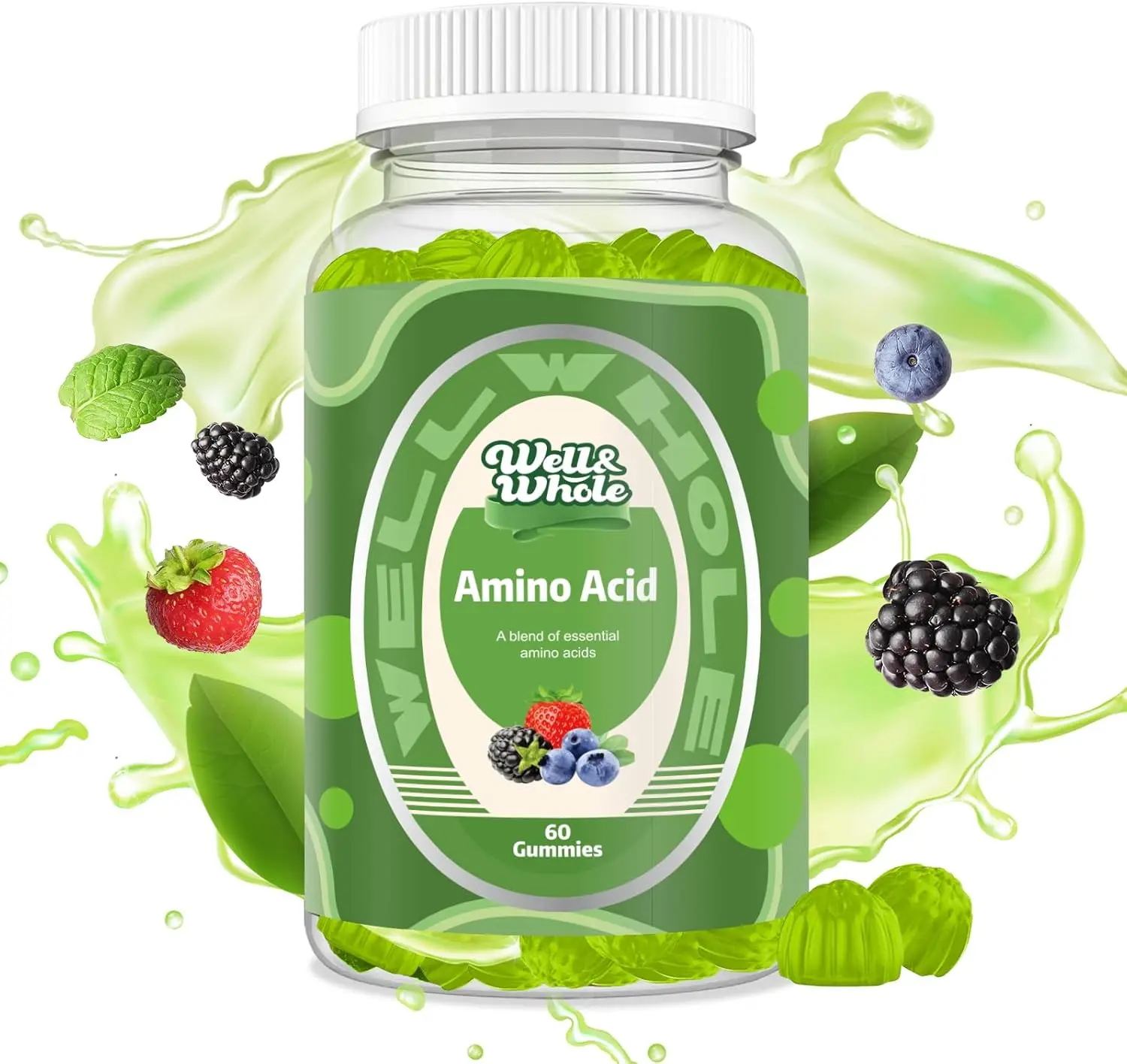 Well&Whole EAA Gummies, Essential Amino Acids Gummies for Women and Men, Essential Amino Acids Supplement for Energy Support, EAA* Supplements, Amino Acid Gummies - 30 Servings, Mixed Berry