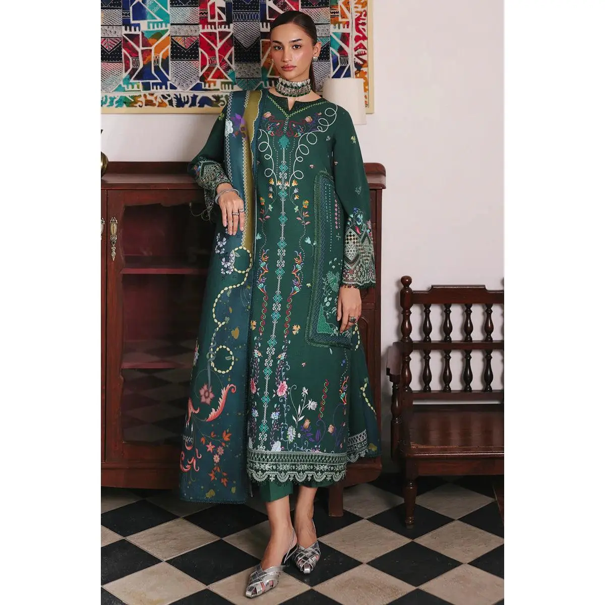Qalamkar - QW-06 A Karla Three Piece Jacquard Weaved