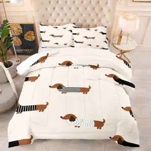 Sausage dog print pattern blanket, including 1 blanket and 1 or 2 pillowcases without a core, suitable for home or dormitory decoration, very suitable for Christmas gifts