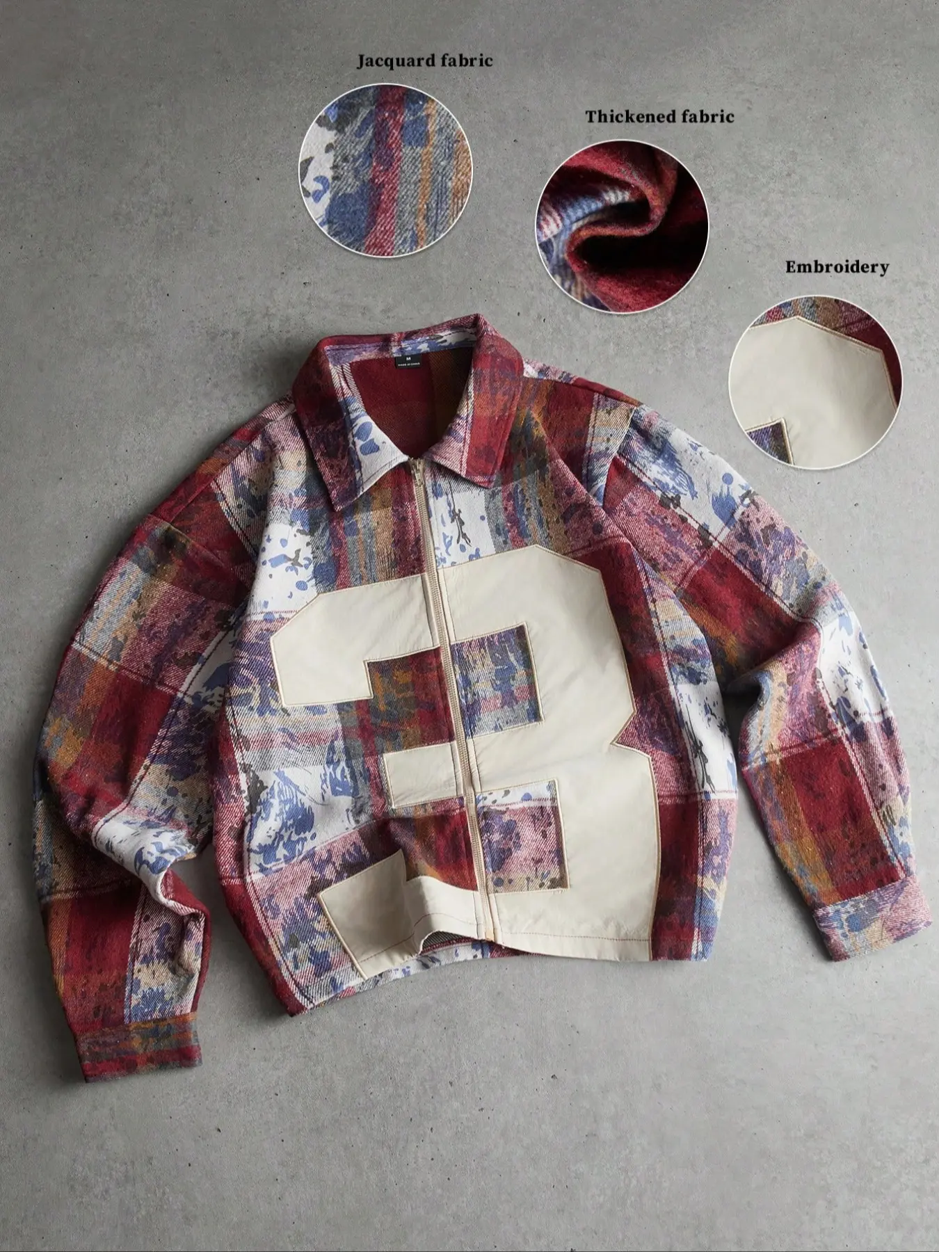 Men's Long Sleeve Streetwear Loose Fit Fabric Zipper Front Shirt, Vintage Style Reinterpretation, Casual, Classic Graphic Checkerboard Plaid and Ripped, Distressed Pattern Design, Menswear, Checked, Tops, Aesthetic Shirt, Clothes