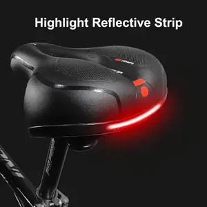 Ergonomic Gel Foam Bicycle Seat - Shock-absorbing, waterproof, breathable, wide bicycle saddle with reflective strips suitable for city, mountain, and road bikes. Unisex, adult black.