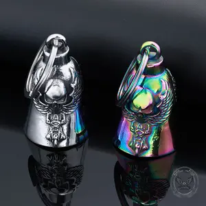 GTHIC Punk Skull Wings Stainless Steel Guardian Bell Keychain Versatile Jewelry Accessory for Men Women Daily Wear