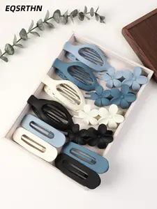 12pcs blue Morandi lady flower duck bill clip, bohemian style clip, durable hair clip, solid color frosted curve design, lady headwear, simple claw clip, suitable for daily hairstyle ladies, Hair Clip Set