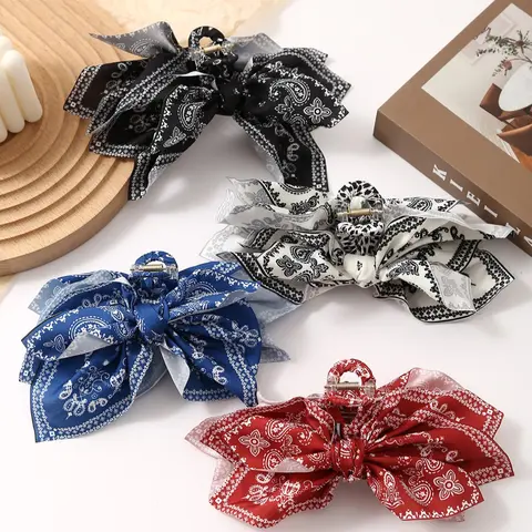 Women's Bowknot Hair Clips Set, Vintage Style Multi-Color Butterfly Design, Perfect for Daily Wear & Styling Accessories, Flower Hair Clips, Hair Claws Set, Bows For Hair, Fashion Hair Accessories
