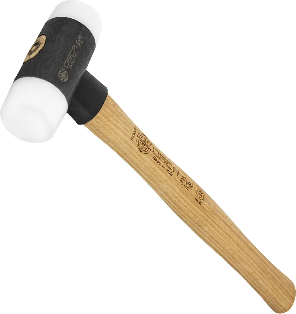212 MAIN Osca EVO Nylon-Faced Iron Hammer Hand Tool - 6 oz/1 lbs Head, 11 in. Interchangeable Hickory Handle with Round Wedge, Transparent Curved Wood Compatible for DIY Projects, Hand Tools