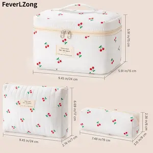 Padded Cotton Cosmetic Bag Set Makeup bag sets Quilted Large Makeup Bag Set 3 Counts Travel Cosmetic Bags bikini  case floral pattern multifunctional organizer