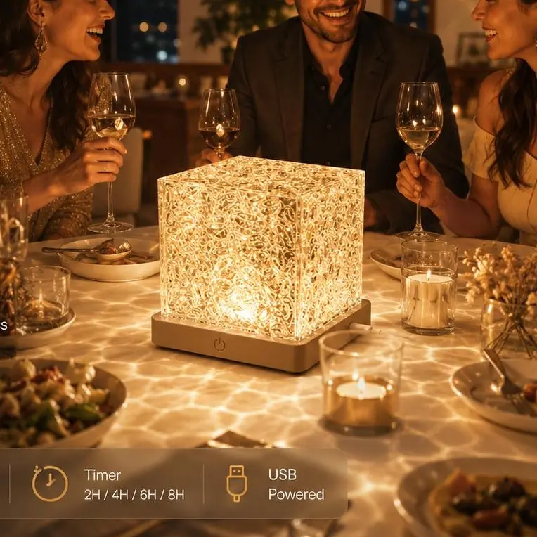 RGB Crystal Cube Mood Light,20 Colors Water Ripple Projector Lamp with Remote Control,USB Powered 5‑Side Glow Night Light for Bar Party Bedroom Home Decor