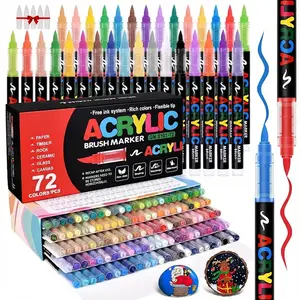 Acrylic Paint Markers Set, 12/24/48/80 Colors, Brush & Fine Point Artist Pens for Rock Painting, Canvas, Wood, Glass, Mugs, Fabric. Non-Toxic DIY Craft Supplies for Adults & Kids, Christmas Gift, Art Materials