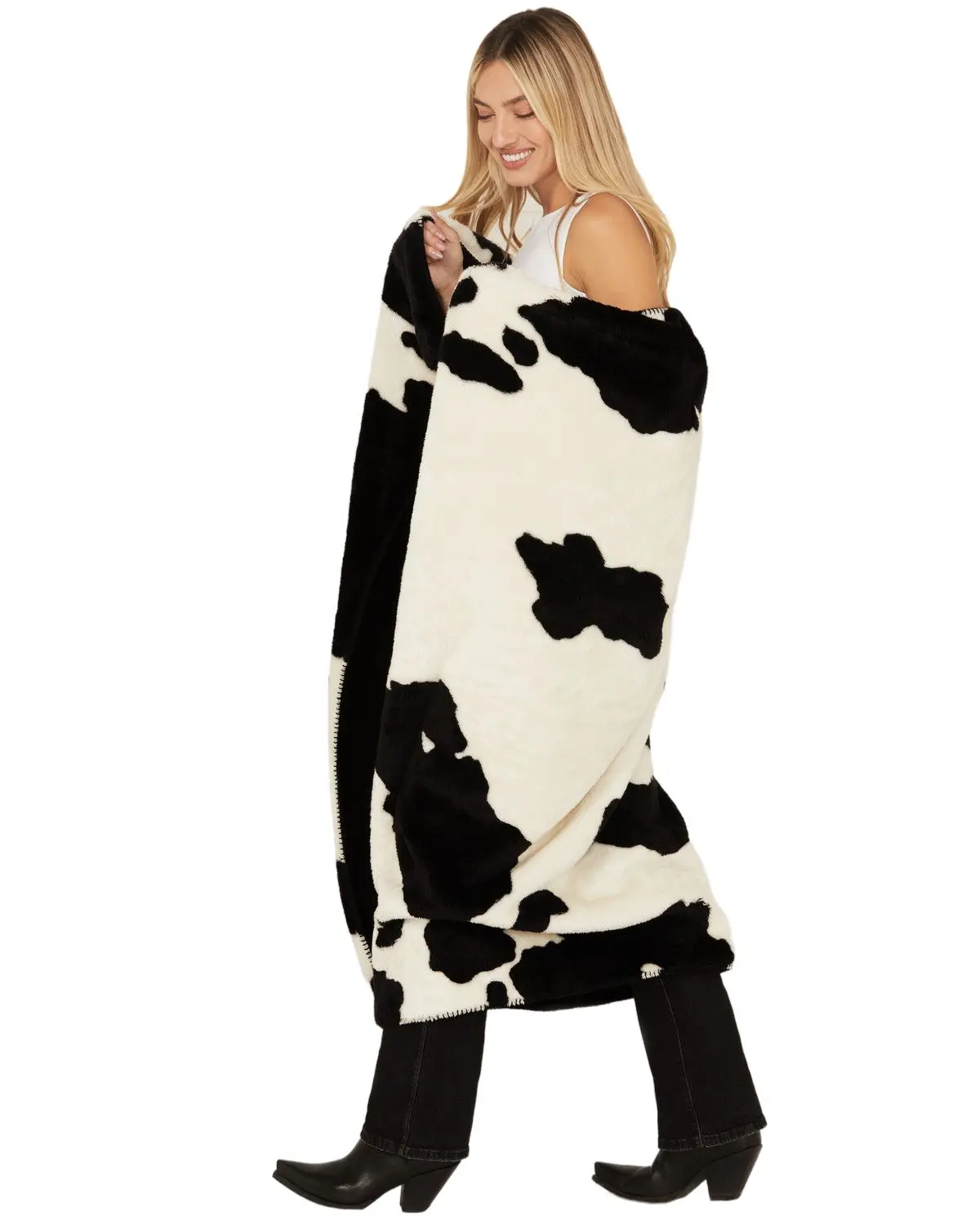 Boot Barn Unisex Cow Print Fleece Blanket - Bbaho24tx2-Blk
