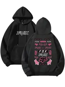 Fox-Themed Trendy Hoodie, Casual Long Sleeve Fitted Design, Cotton Blend Fabric, Fall & Winter Wear, Street Fashion Essential