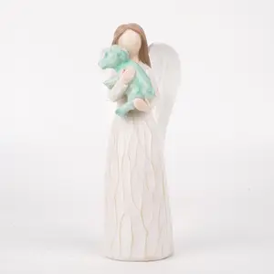 Angel Statue with Dog Figurine, Resin Ornament, Modern Desktop Decoration Craft, Home Decor Supplies for Living Room Bedroom