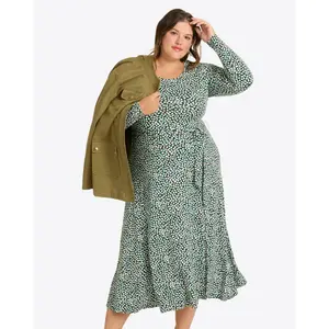 Robin Long Sleeve Midi Dress in Green Square Dot