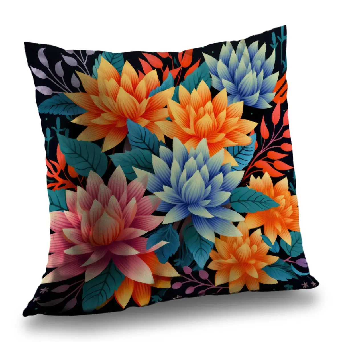 MWW C1PT1818IHU2UL 18x18 in. Turquoise Polyester Twill Color Bouquet Throw Pillow, Turquoise Standard Pillows - Home Decor