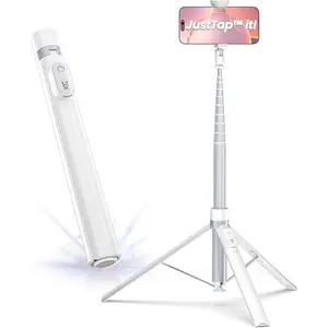 66" JustTap Phone Tripod for , Selfie Stick Cell Phone Stand for Recording Travel, Content Creator Essentials, White