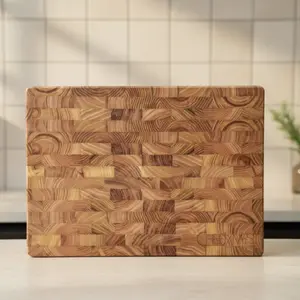 Chef James Butcher Board 16x12-inch Solid Wood End-Grain Chopping Kitchen Board for Professionals & Home Cooks Knife-Friendly & Durable