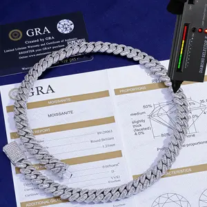 ESKEEM 12mm VVS Moissanite Cuban Link Chain 925 Sterling Silver VVS Diamond Bling Iced Out Women Two Stone Necklace