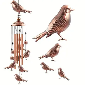Vintage Bird Design Wind Chime, Copper Bird Wind Chime with Bell, Outdoor Wind Chimes, Garden Decor for Indoor & Outdoor, Garden Accessories, Garden, Yard, Porch, Office, Parties, Weddings