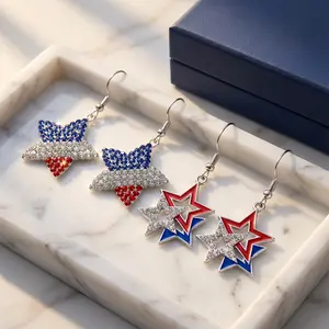 2 pairs Dangle Earrings for Women USA Patriotic Dangle Earrings Red White Blue American Flag Dangle Earring Acrylic Star Heart USA Drop Earrings