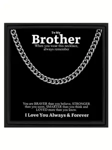 To My Brother Single Round Dense Link Cuban Link Design Cuban Chain Trendy Hip-Hop Thick Necklace | With Message Card & Gift Box | Perfect Christmas/Birthday/Party/Anniversary Gift