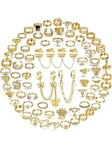 79-128 Pieces Boho Finger Rings Set for Women Men Girls Ankle Rings Set Silver Gold Stackable Midi Rings Set Adjustable Open Knuckle Rings Fashion Jewellery Gift Jewelry