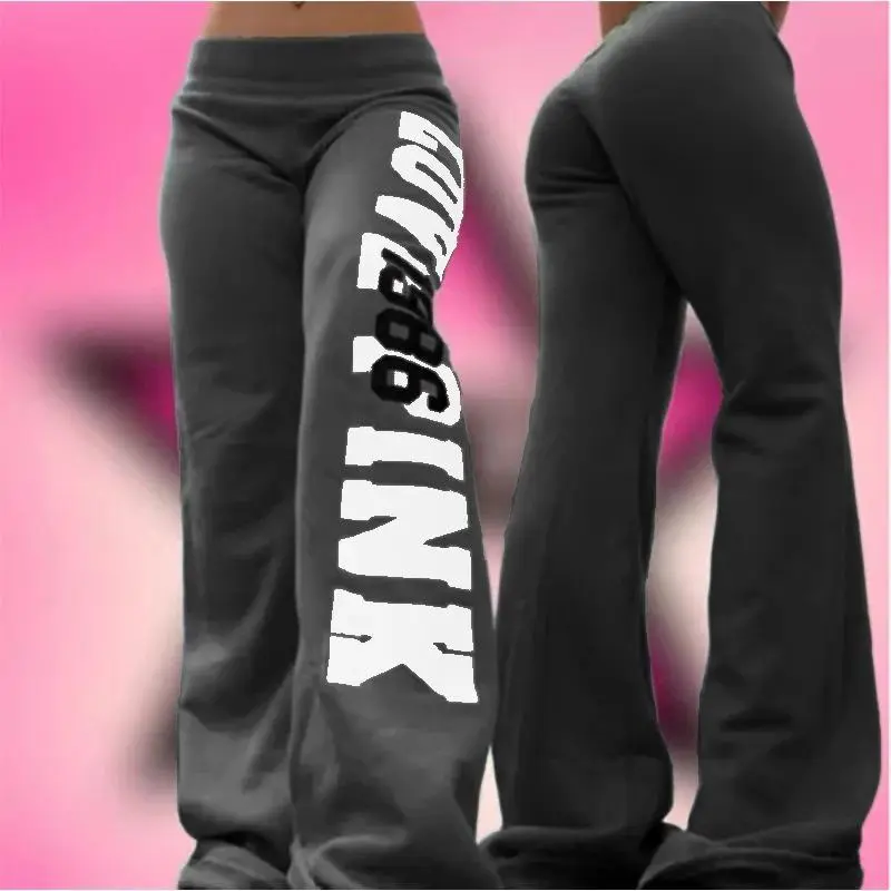 Women's 2000s American Retro Sports Bottoms - Letter Print, High Street Harajuku Look, Everyday Active Vintage Trousers for Womenswear, Sizes S-M-L