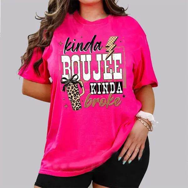 Coquette Choco Leopard Kinda Boujee Kinda Broke Unisex T-Shirt Coquette Bow Snarky Unisex T-Shirt