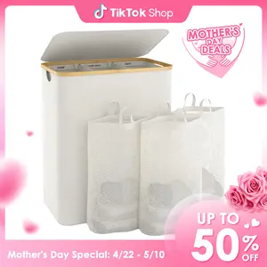 Bathola Hampers for Laundry Basket with Lid, 160L Extra Large Laundry Hamper 3 Section Dirty Clothes Hampers for Laundry Divided Laundry Basket Organizer for Bedroom,  Ideal for Laundry Toys and Dorm Use