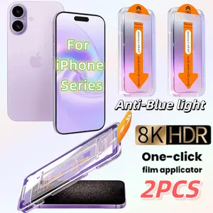 2-Pack Anti-Blue Light Tempered Glass Screen Protector for iPhone 17 16 15 14 13 12 11 Pro Max, Full Coverage, 9h Hardness, Bubble-Free