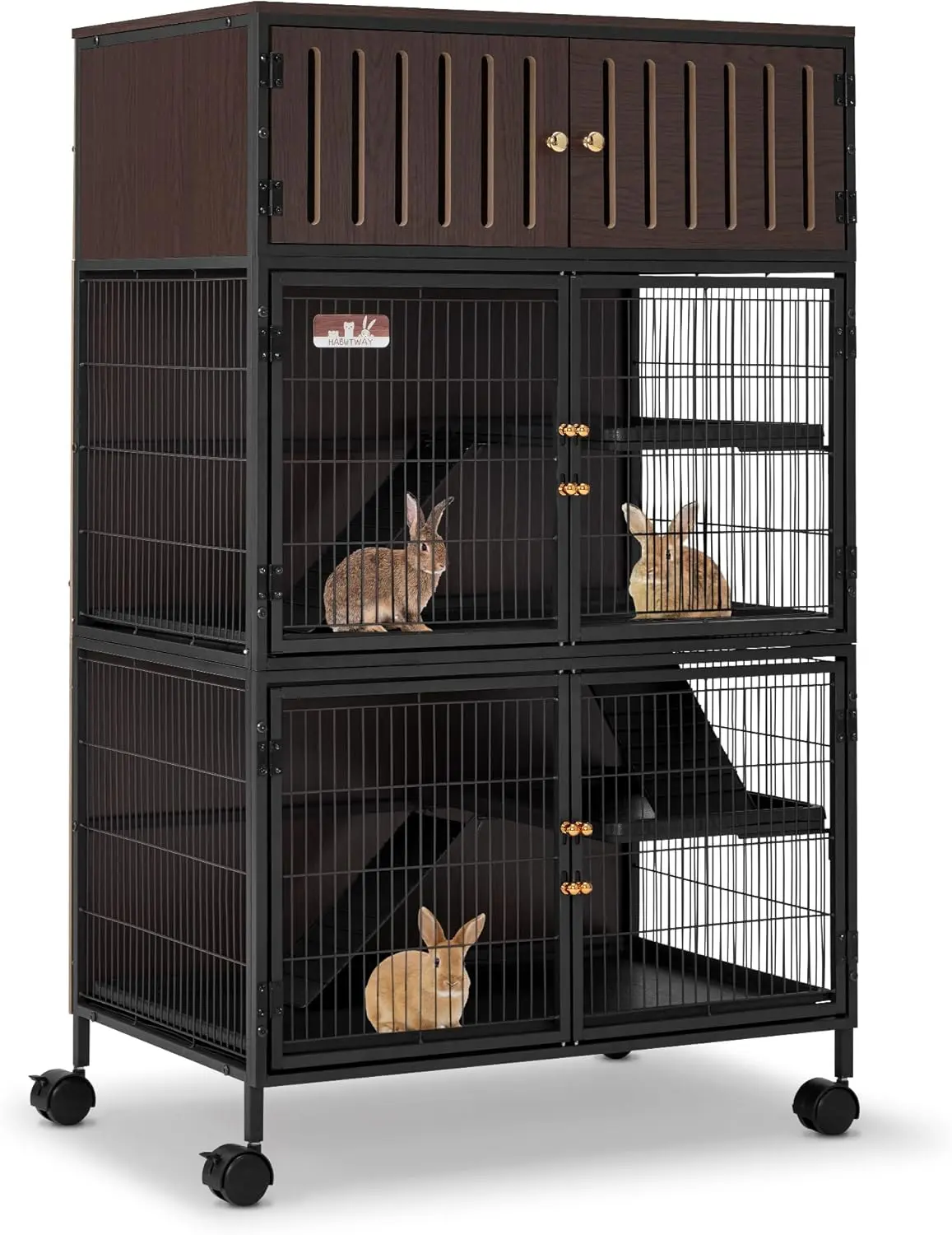 HABUTWAY 60-in Functional Rolling Metal Cage - Multi-Levels 4-Tier Setup with Ramps, Easily Cleaned Tray, Suitable for Ferrets/Rats Small Animal Habitat, Rolling Base