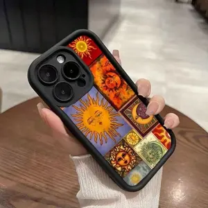 Sun and Moon Collage Bohemian Retro-Themed Phone Case, High Quality Protective Phone Case, Suitable for iPhone 17/16/15/14/13/12/11 Pro, Plus, Pro Max, Mini, X, XS,XSMAX, XR and Other Series, Shockproof, Lightweight, TPU Material.