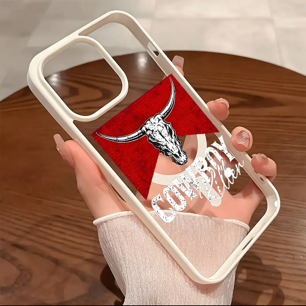 Western Cowboy Killers Bull Skull y2k Cased MagSafe Ready Anti-Fall Springtok Ultra-Thin Design for iPhone 11-17 Pro Max Shockproof Protective Cover