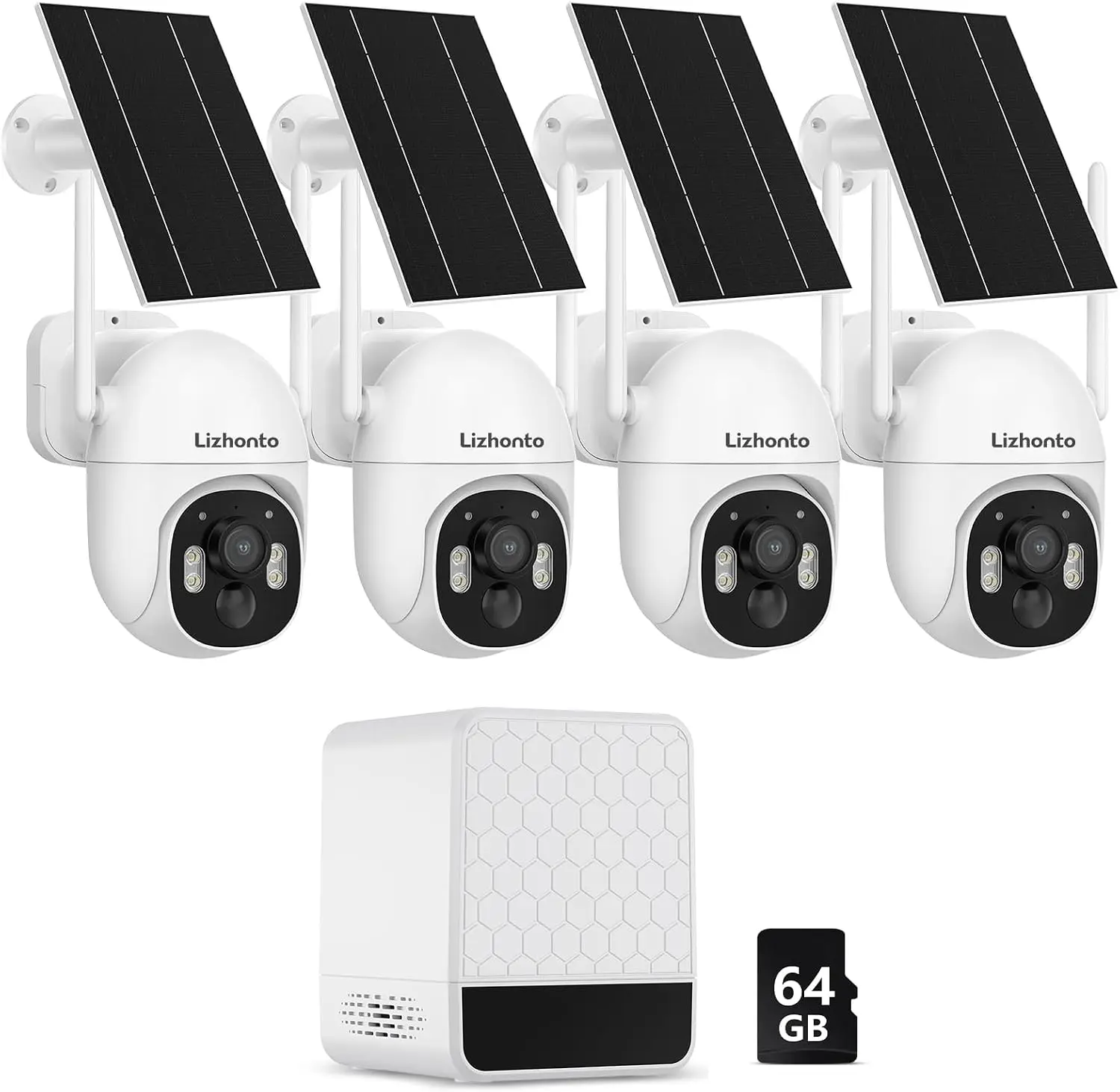 4MP PTZ Solar Security Cameras Wireless Outdoor with Base Station | 64GB Local Storage, No Subscription, Stable WiFi Connection, Color Night Vision, 360° PTZ, PIR Motion Alerts for Yard Garage