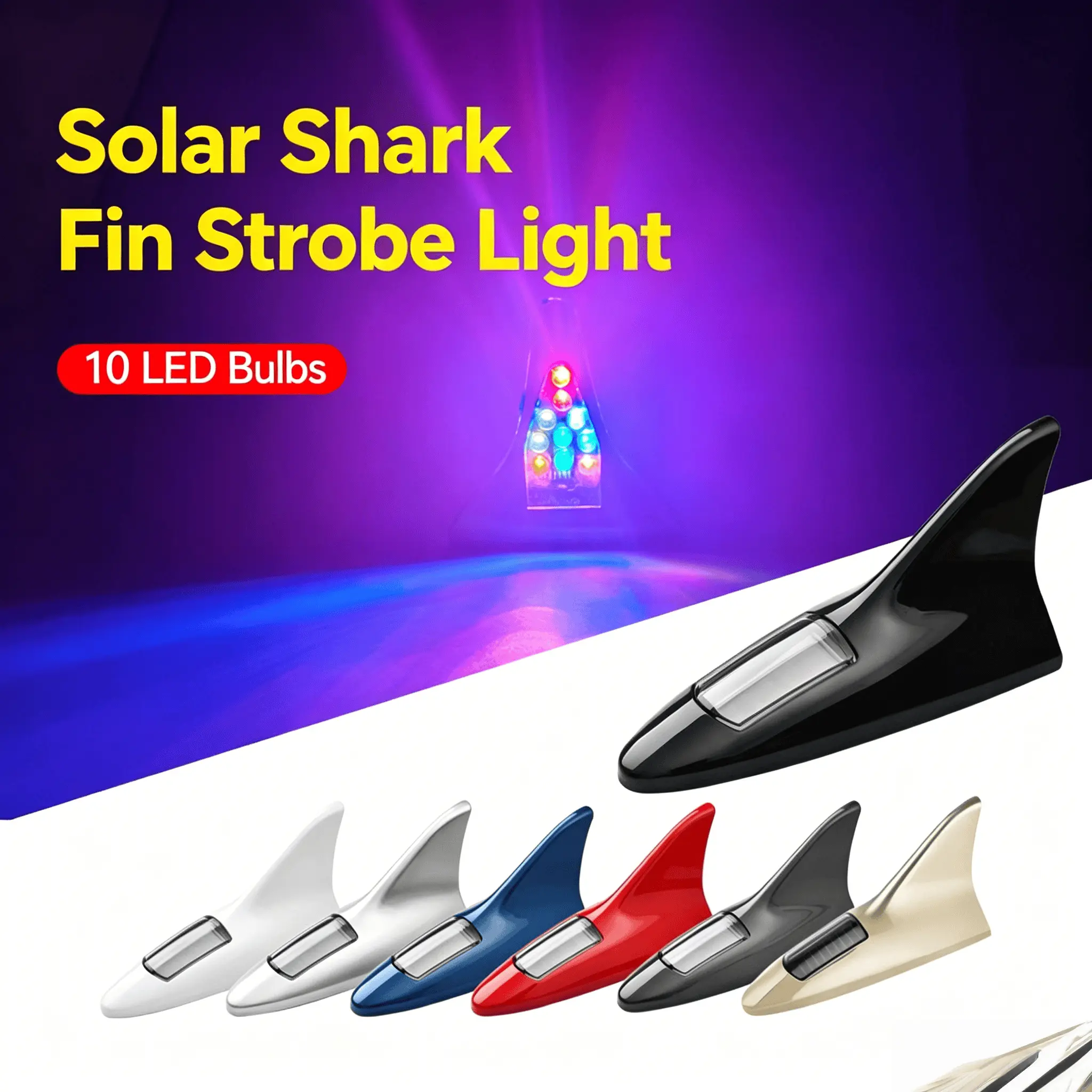 Universal Wireless Solar Powered LED Shark Fin Roof Light | Anti-Tailgating Strobe Warning Signal, Cool Car & Truck Exterior Accessories