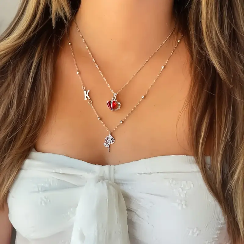 Personalized Stainless Steel Layered Necklace With Custom Birthstone Birthflower And Initial High Quality Fashion Jewelry For Women